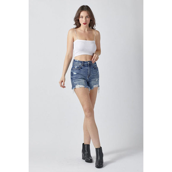 RISEN High Rise Distressed Denim Shorts - Picture 5 of 6